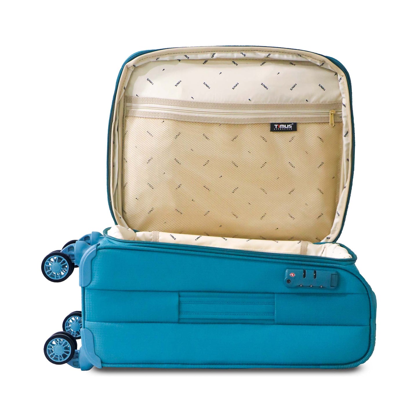 Open flat view of blue Salsa Plus soft luggage showing spacious single compartment with inner straps for organized packing.