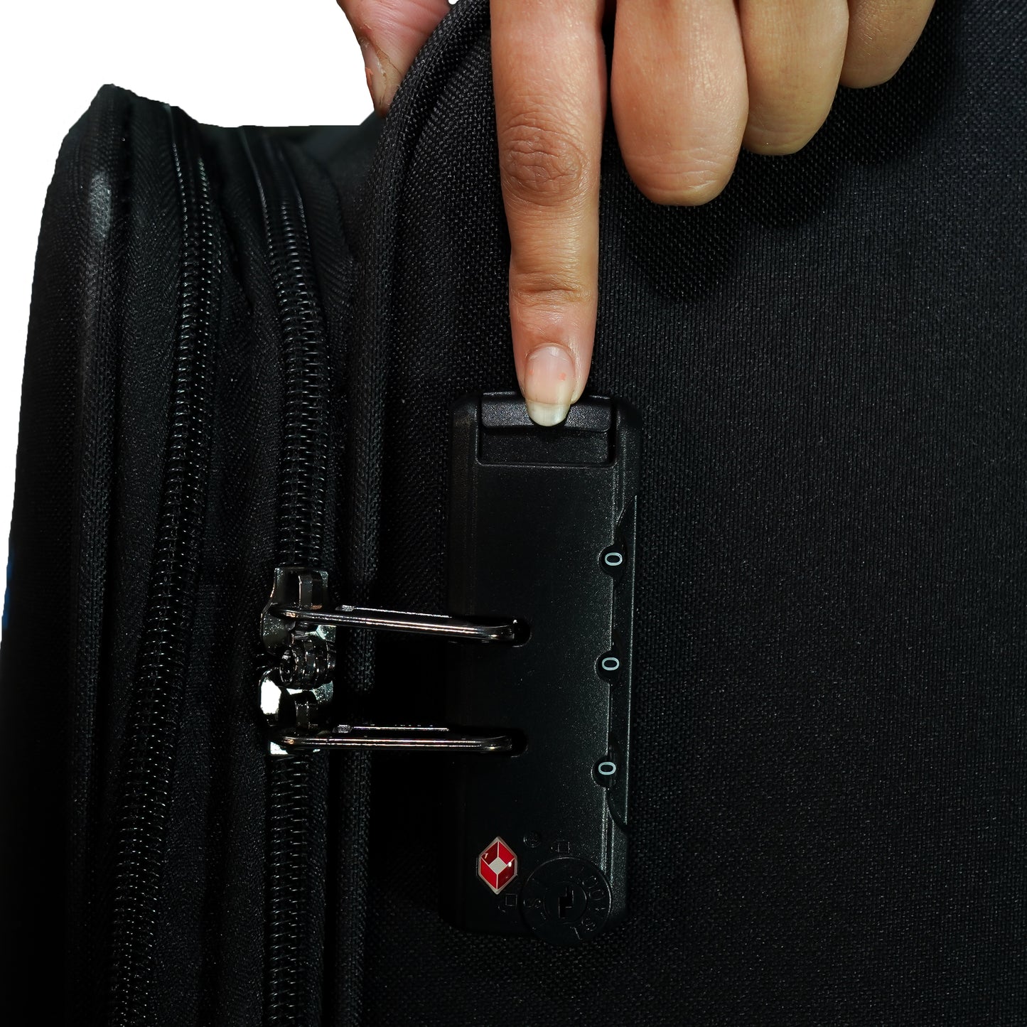 TSA-approved lock on Flash Plus black soft luggage