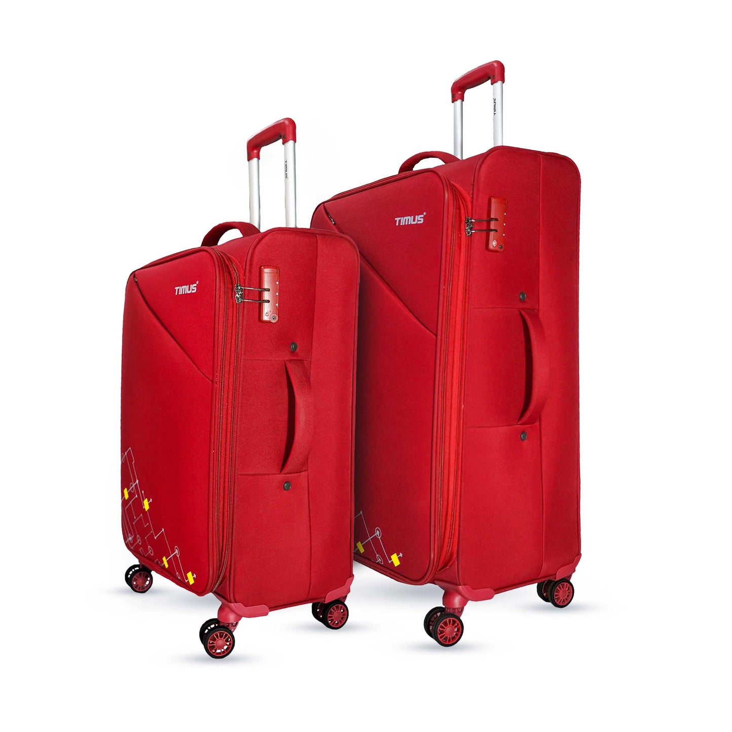 Red expandable soft luggage set with dual-spinner wheels, TSA locks, and adjustable trolley handles – 68cm and 78cm bags