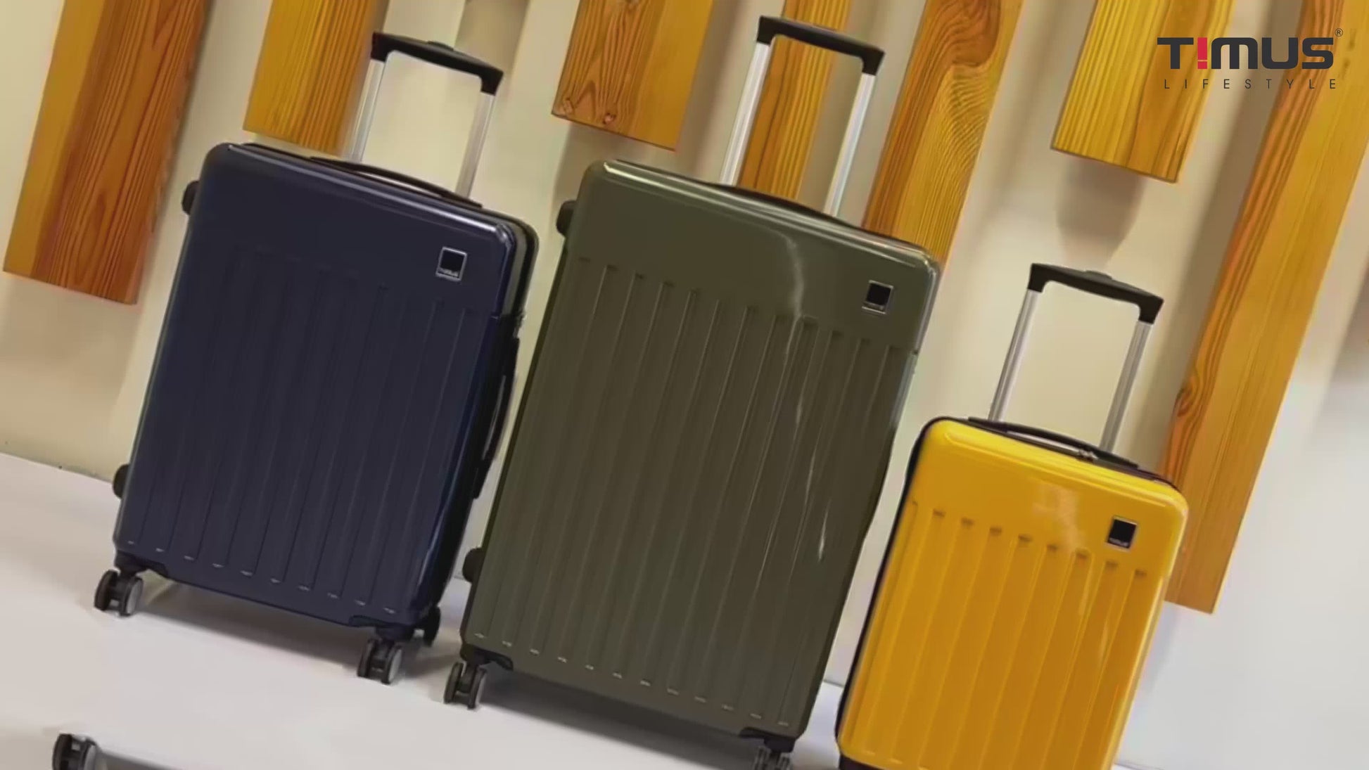 Timus Neolite luggage video showcasing features, design, 360° spinner wheels, TSA lock, and available colors