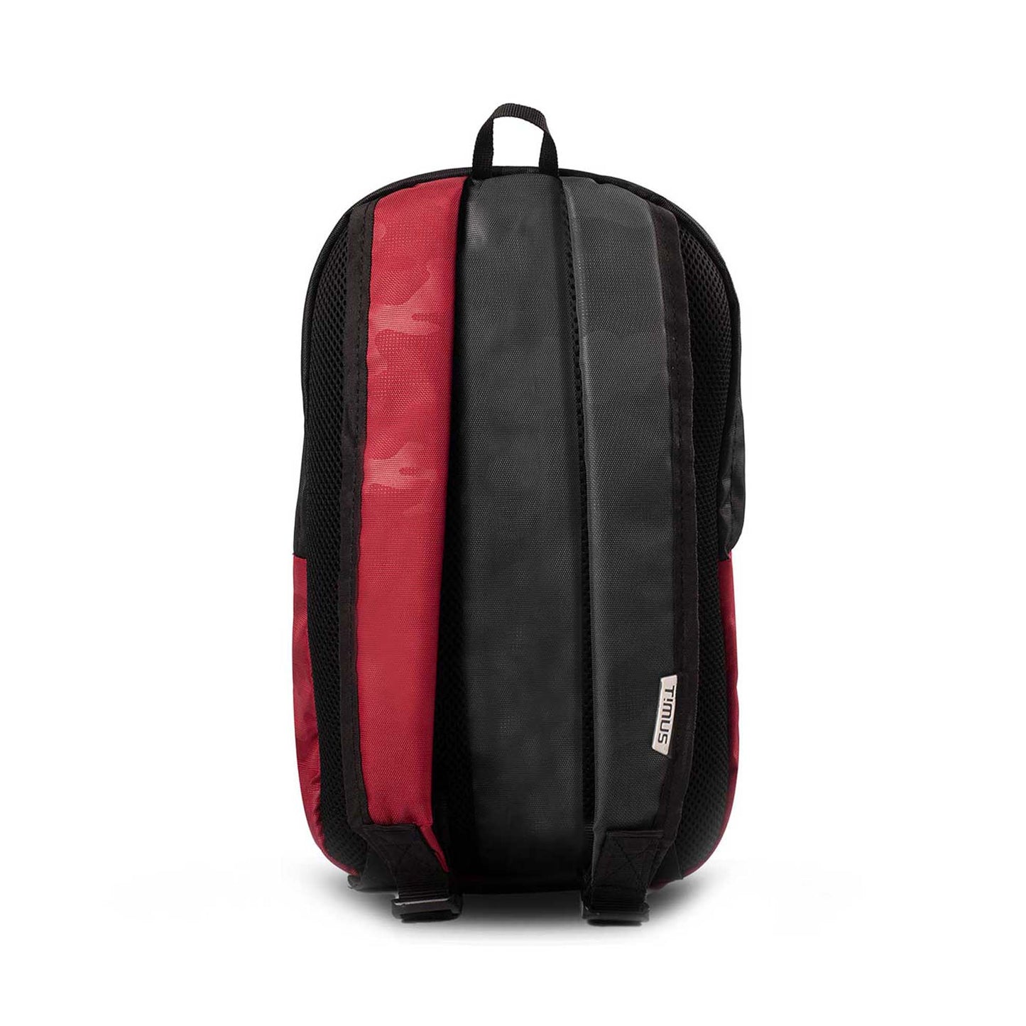Back view of Timus Atomic Mini Backpack in black and red colour with padded shoulder straps