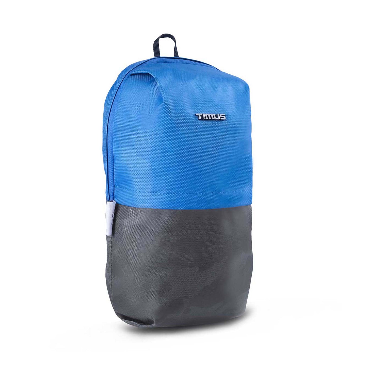 Right side front angled view of Timus Atomic Mini Backpack in blue and black colour.