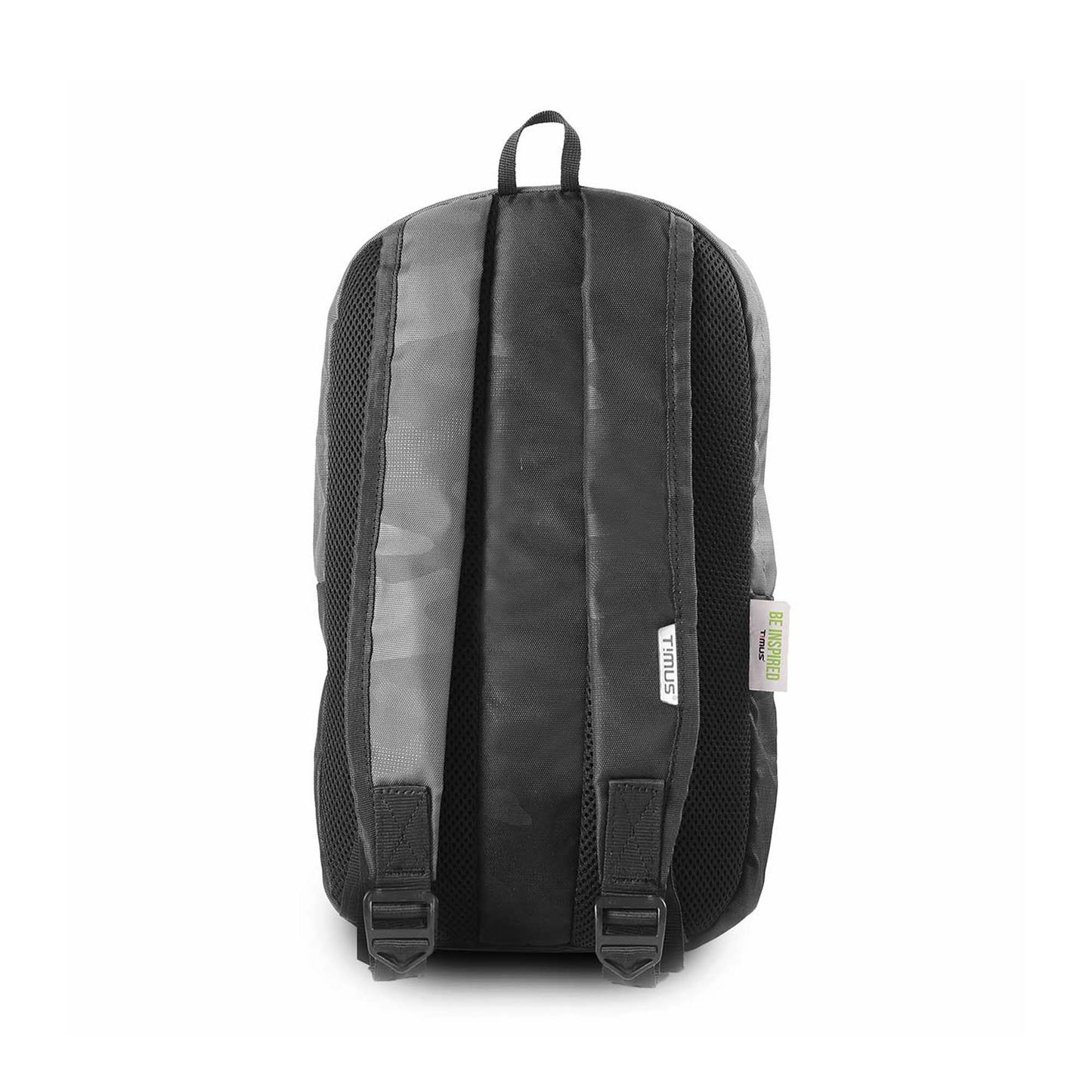 Back view of Timus Atomic Mini Backpack in grey and black with padded shoulder straps.