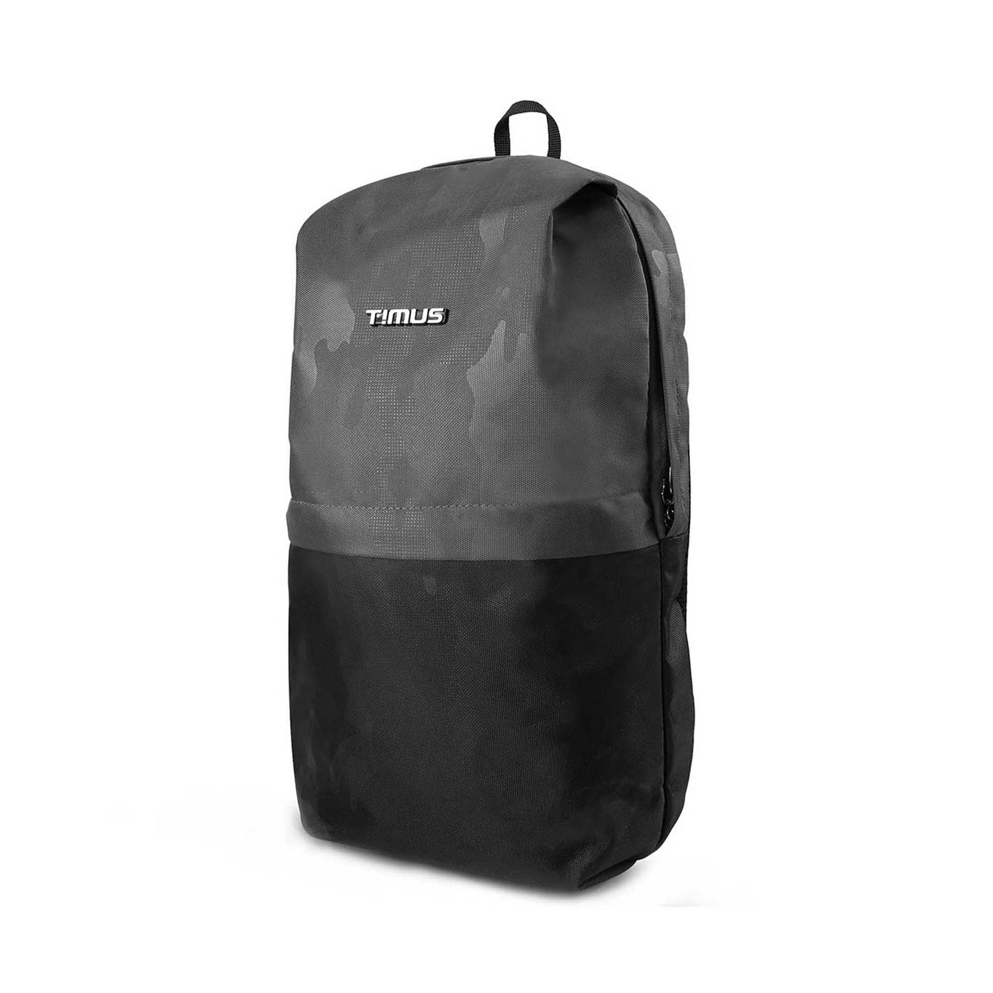 Left side front angled view of Timus Atomic Mini Backpack in grey and black colour.