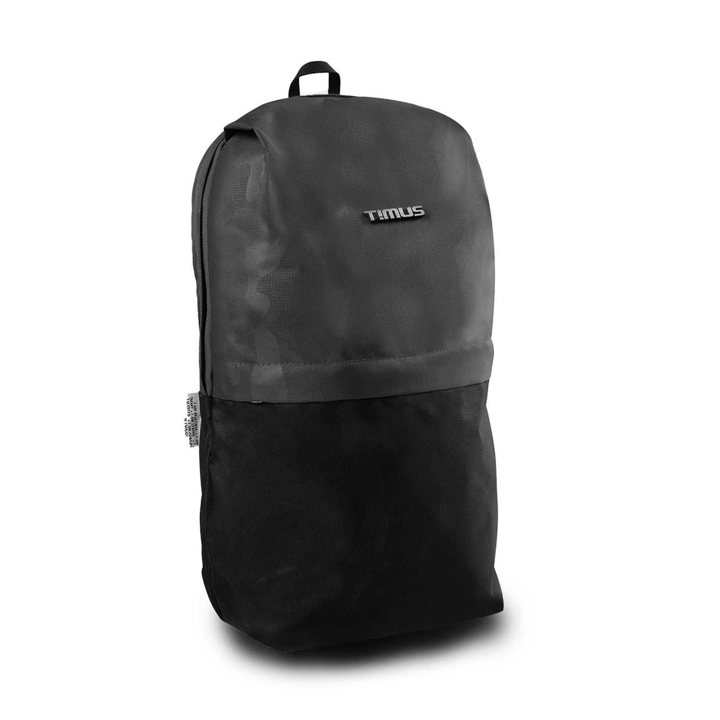 Right side front angled view of Timus Atomic Mini Backpack in grey and black colour.