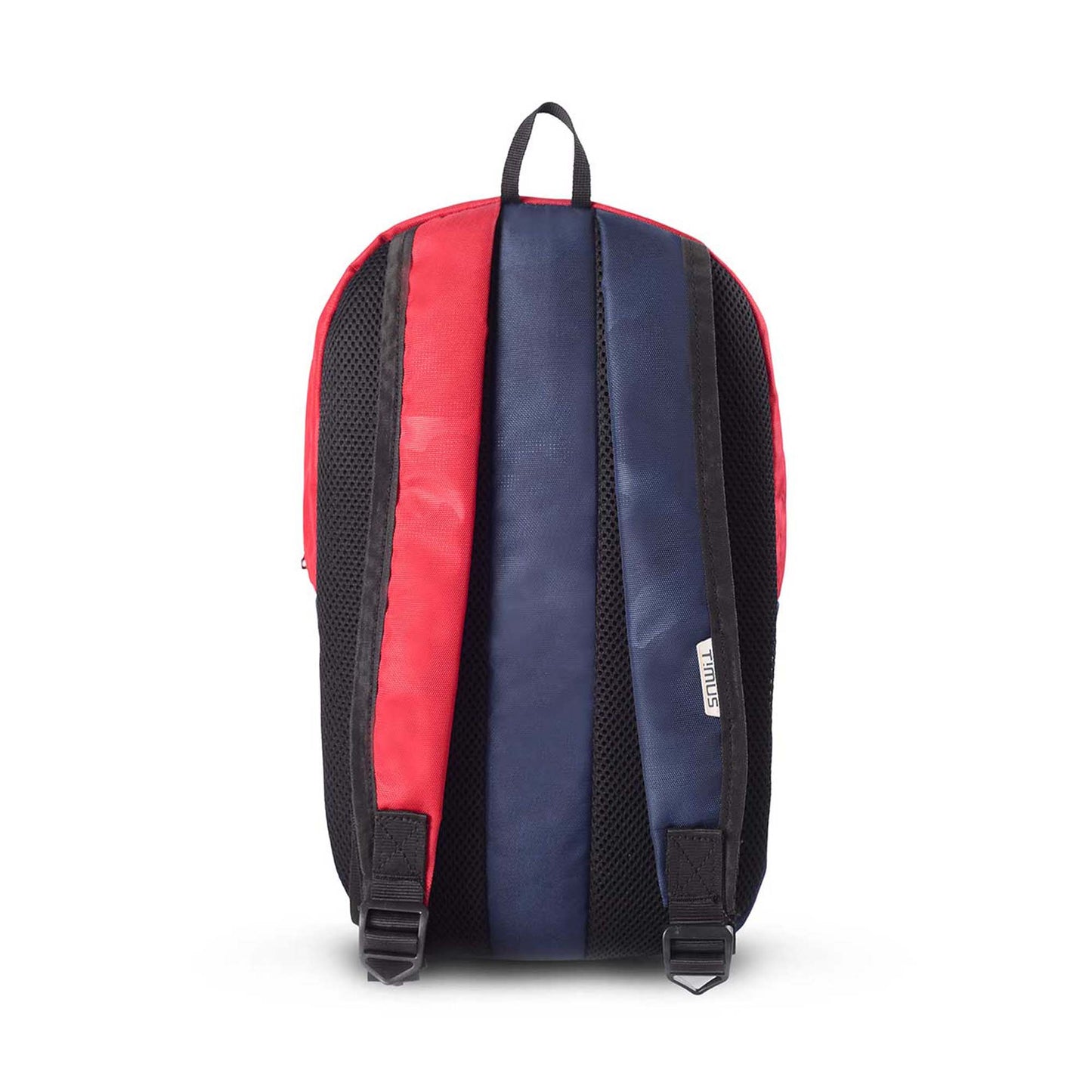 Back view of Timus Atomic Mini Backpack in red and blue colour with adjustable padded shoulder straps.