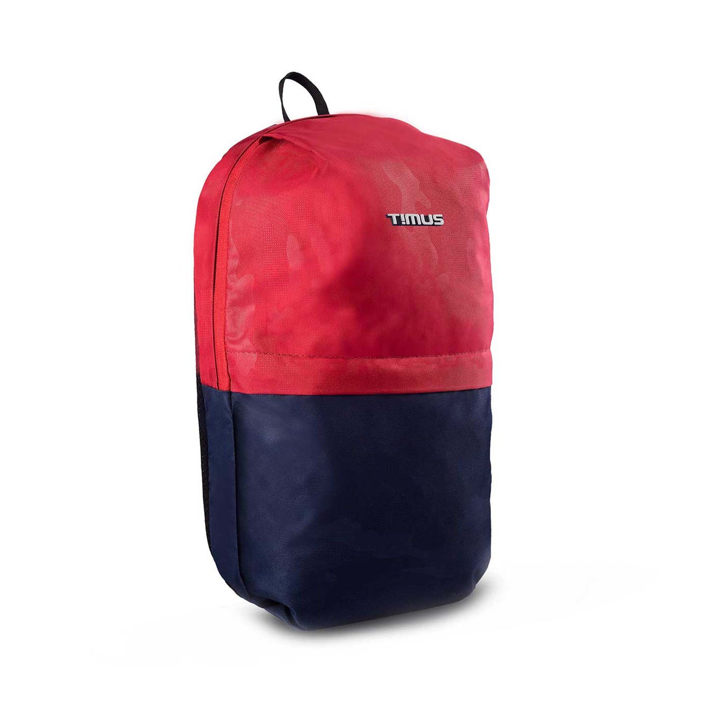 Right side front angled view of Timus Atomic Mini Backpack in red and blue colour.