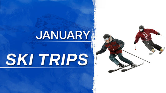 Two people ski down a snow-covered mountain, fully geared for winter—while Timus Starlite keeps their travel protected, stylish, and secure.