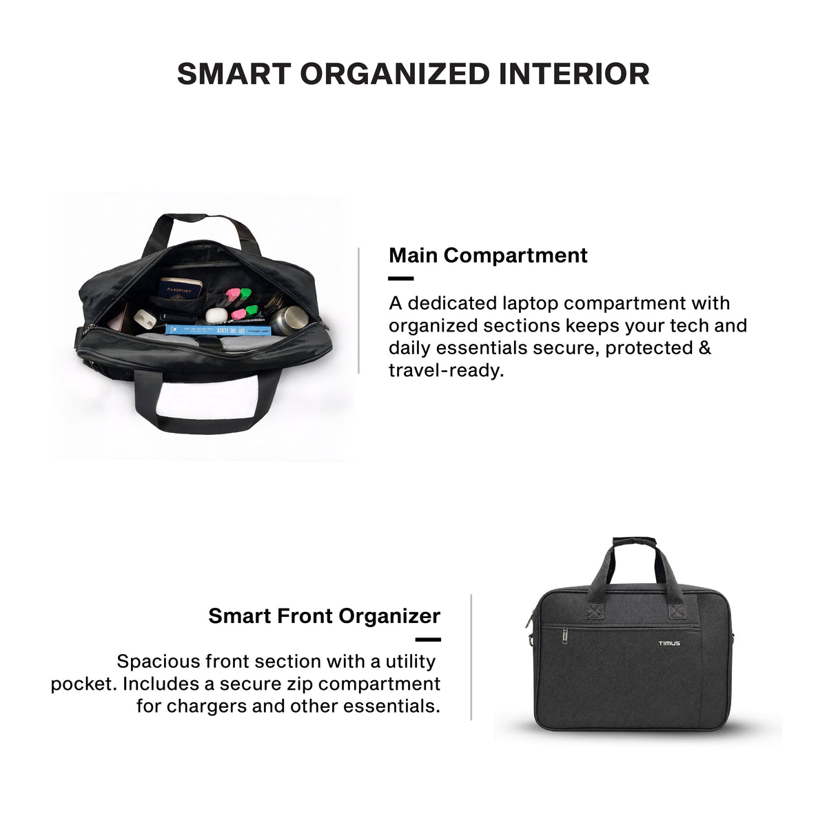 Timus Elite Briefcase for Men & Women | Lightweight Polyester Office & Business Bag