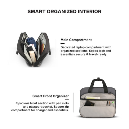 Timus Prestige laptop briefcase interior layout – padded laptop compartment with file organizer 1