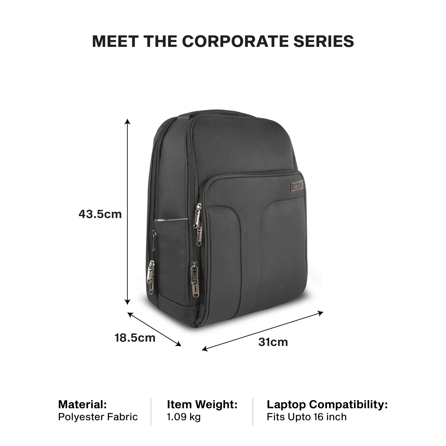 Timus Edge small 24L laptop backpack size details – compact office travel bag measurements 01