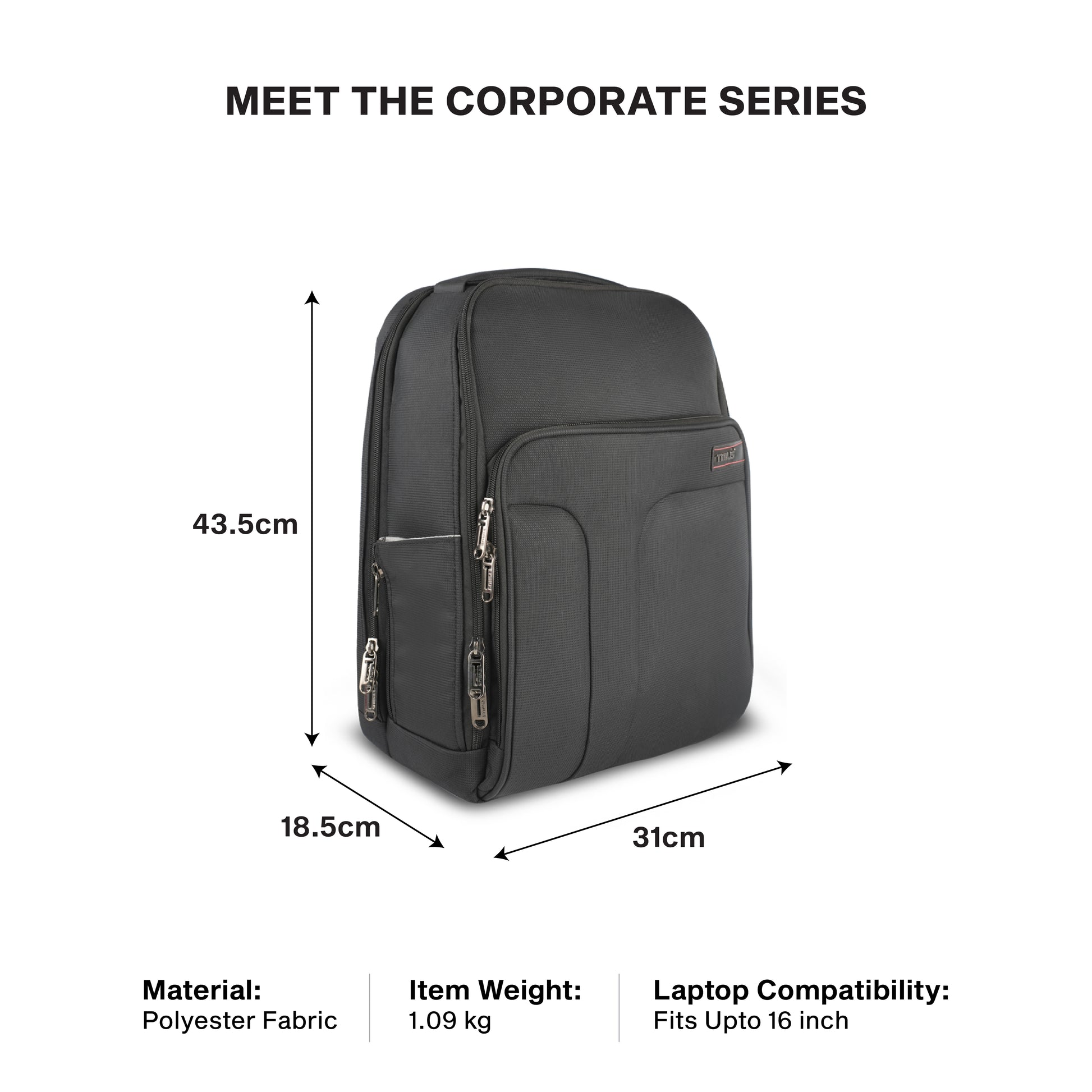 Timus Edge small 24L laptop backpack size details – compact office travel bag measurements 01