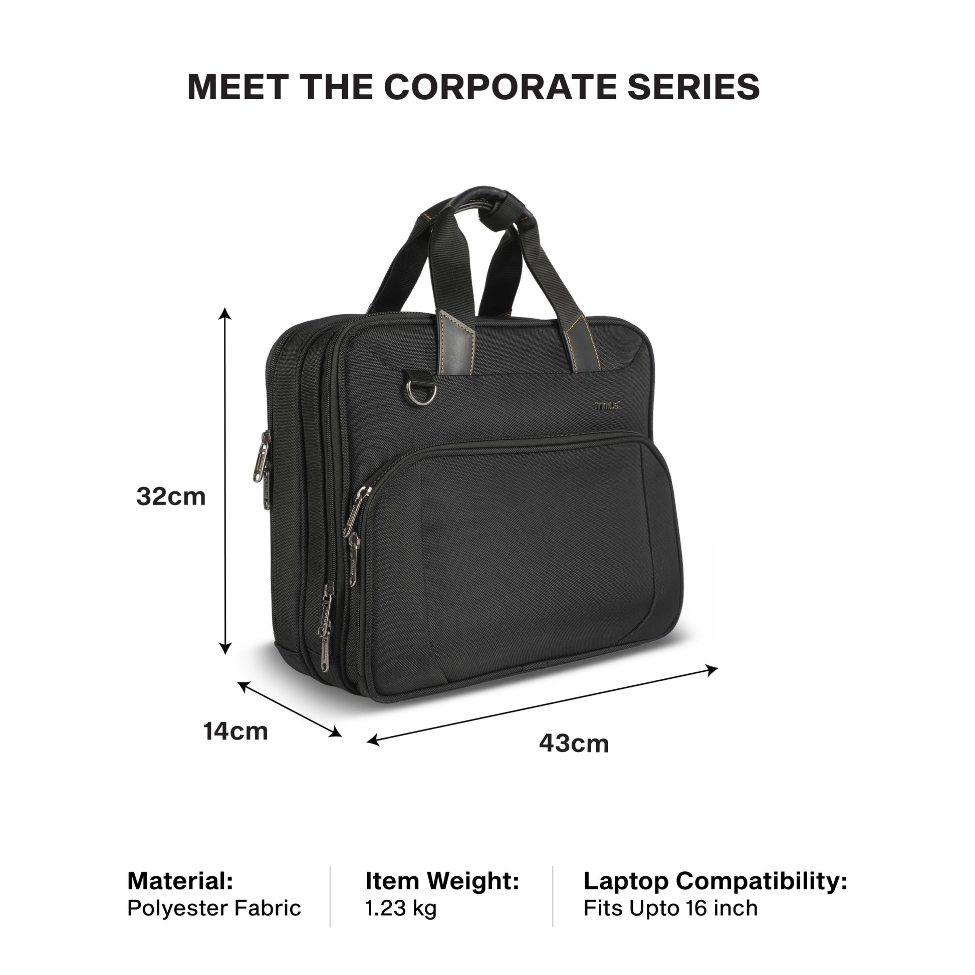 Timus Orbit laptop briefcase size details – business work bag measurement guide02