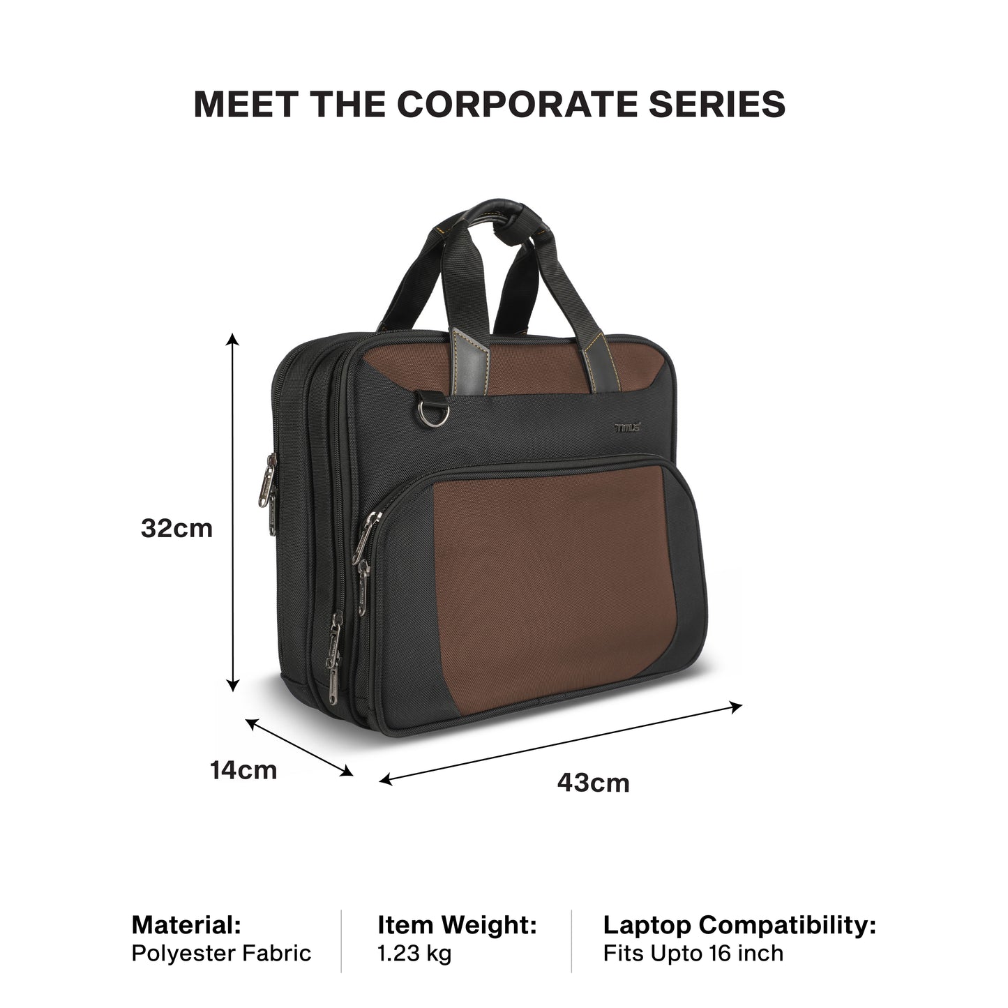 Timus Orbit laptop briefcase size details – business work bag measurement guide