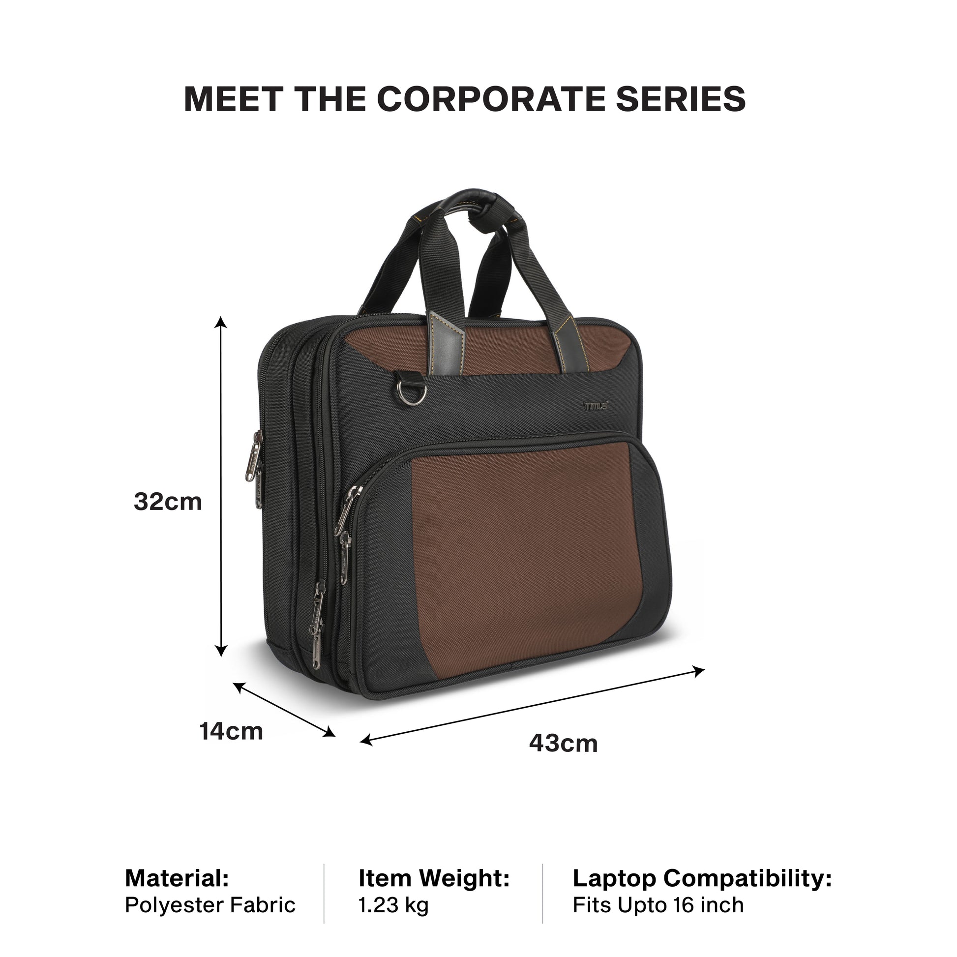 Timus Orbit laptop briefcase size details – business work bag measurement guide