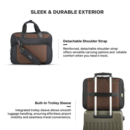 Timus Orbit water resistant laptop briefcase features – detachable shoulder strap and sturdy carry handles