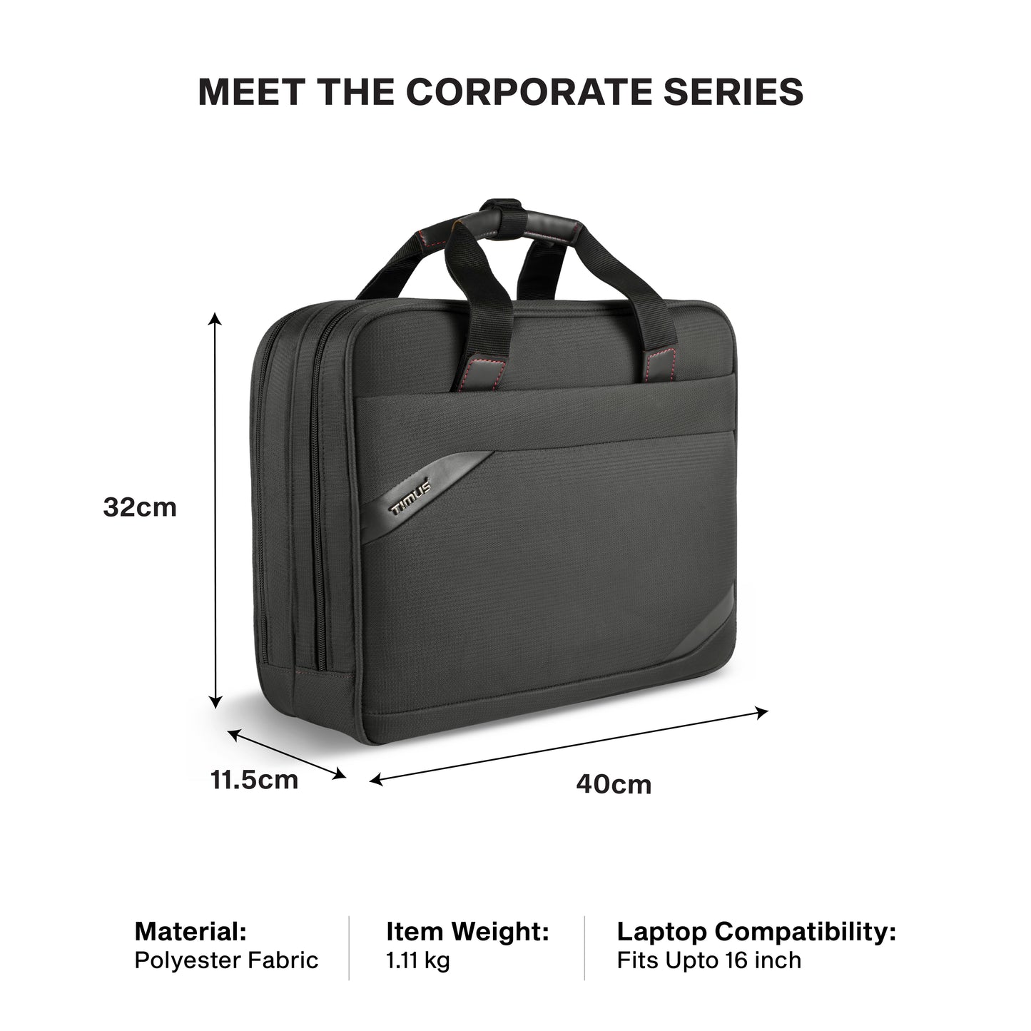 Timus Aero laptop briefcase size details – business work bag measurement guide 03