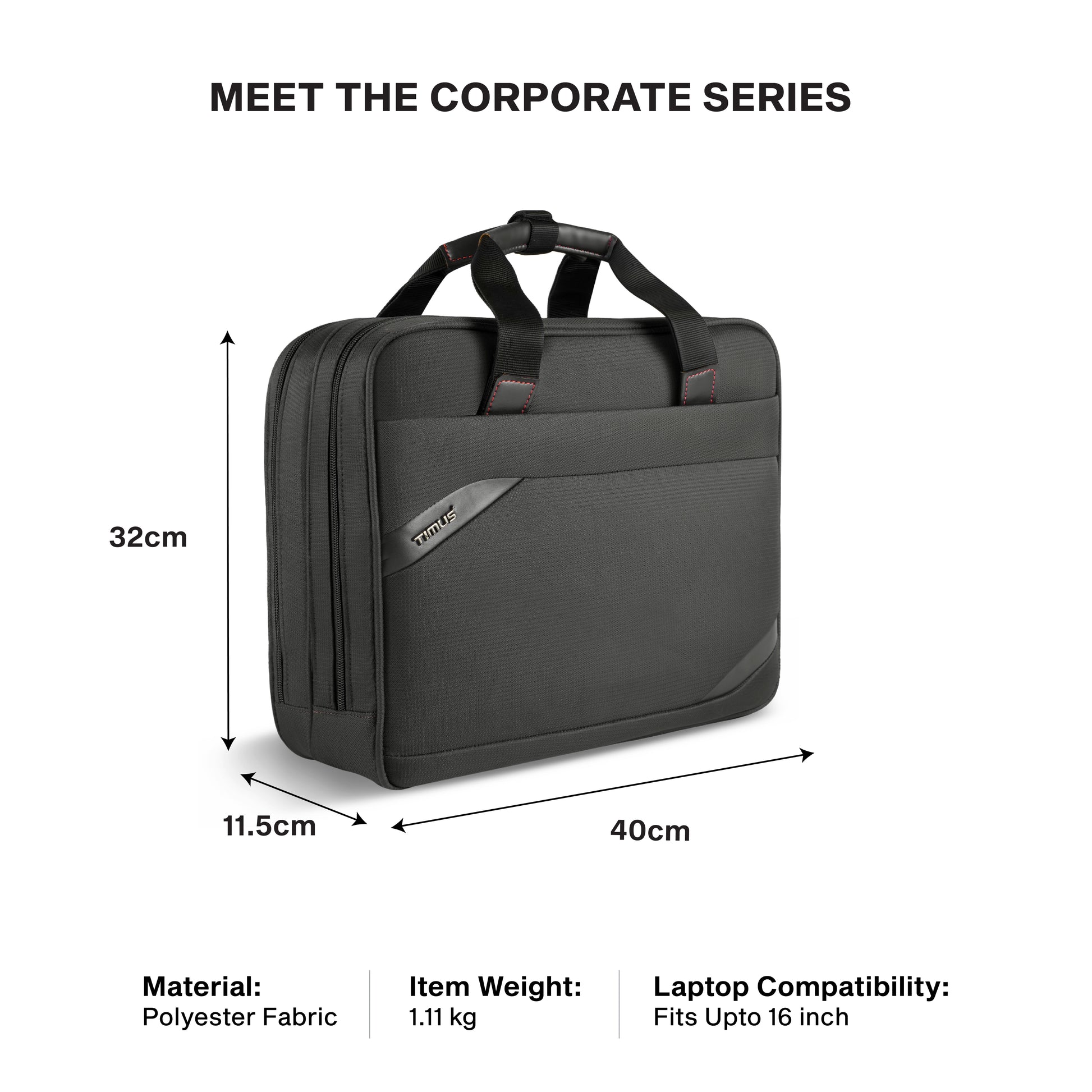 Timus Aero laptop briefcase size details – business work bag measurement guide 03