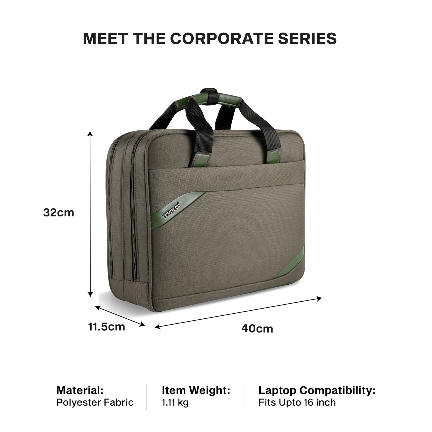 Timus Aero laptop briefcase size details – business work bag measurement guide