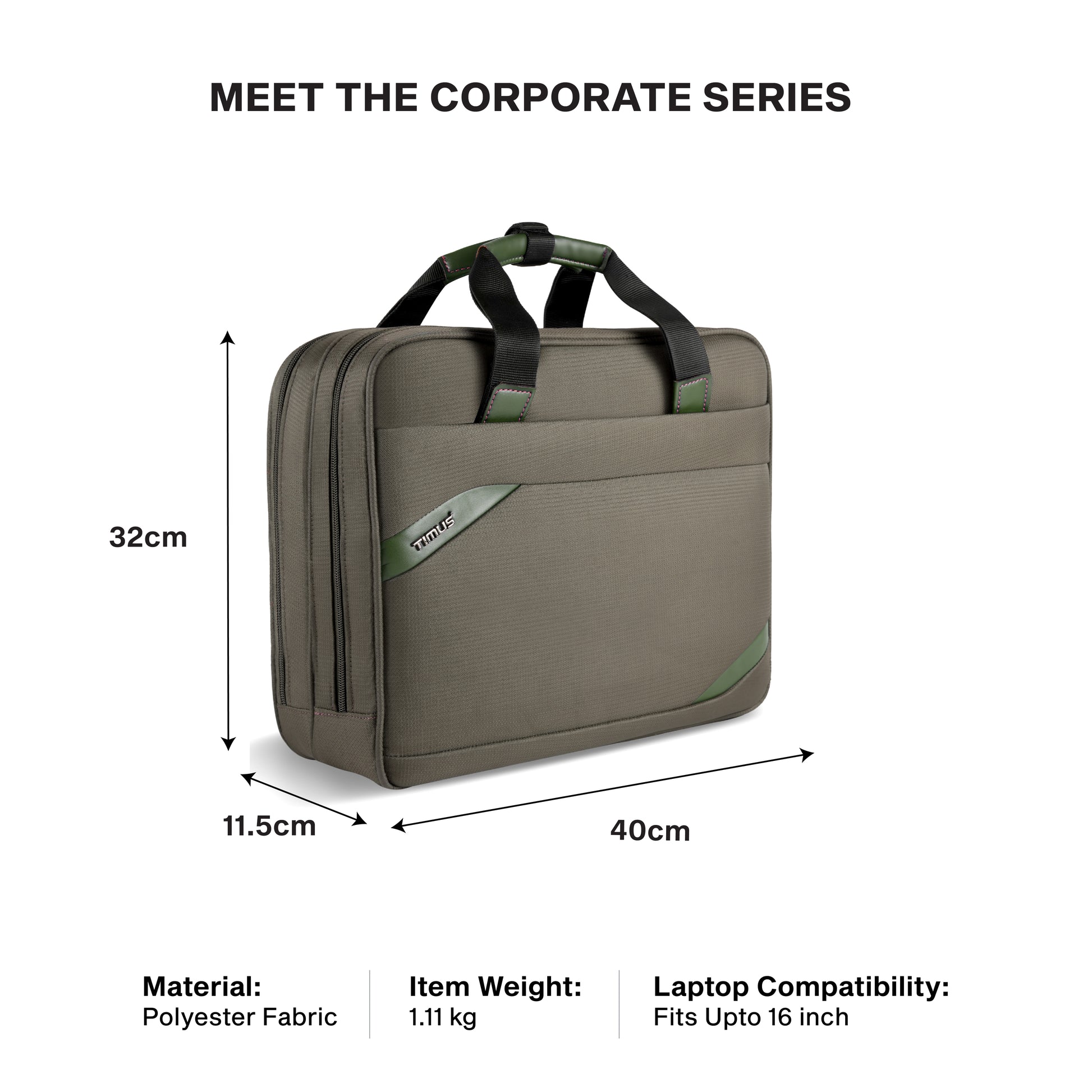 Timus Aero laptop briefcase size details – business work bag measurement guide
