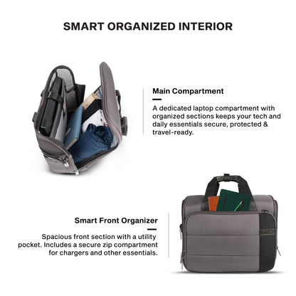 Timus Sync laptop briefcase interior layout – padded laptop compartment with document organizer