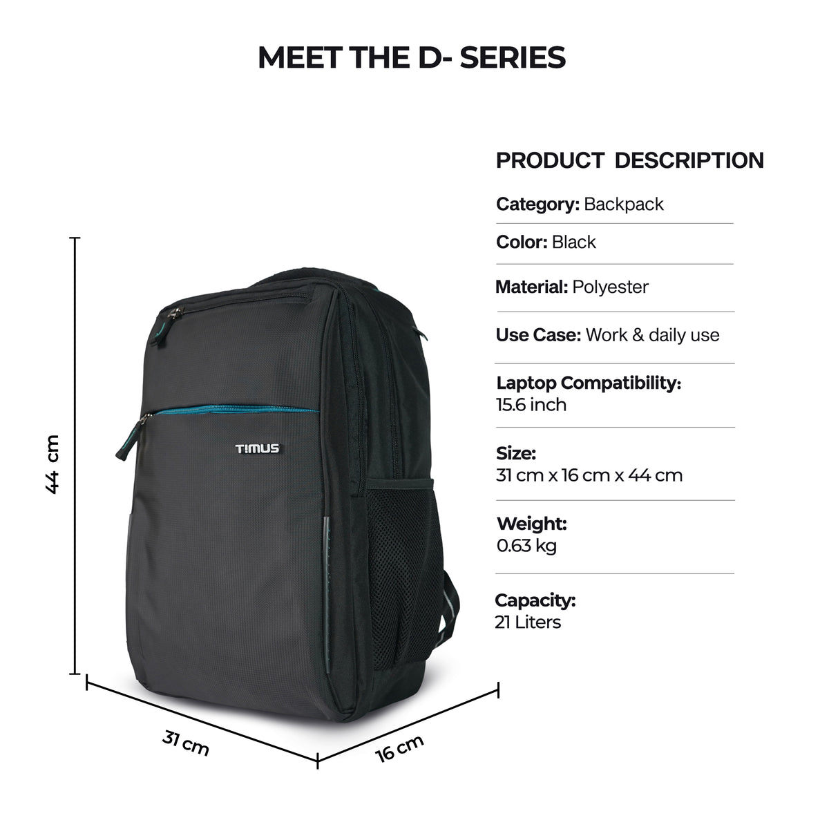 Timus Cyprus Backpack dimensions graphic
