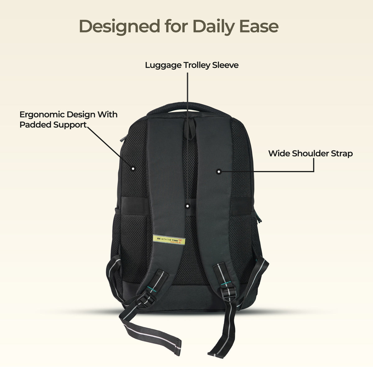 Timus Cyprus Backpack back view with padded straps