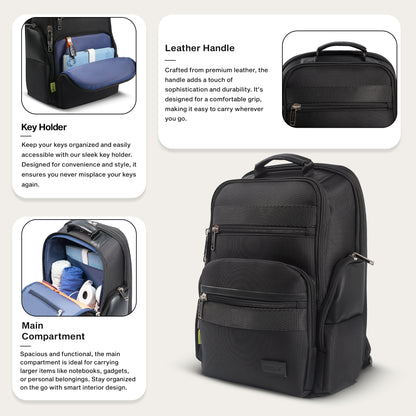 Timus Boston Laptop Backpack right side view highlighting side pocket and structured design