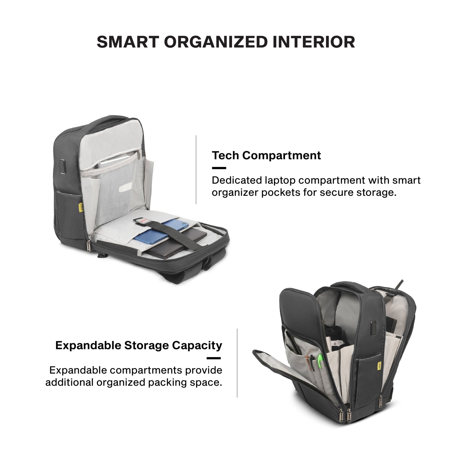 Timus Edge organized laptop backpack interior – padded 15.6 inch laptop sleeve with tech pockets
