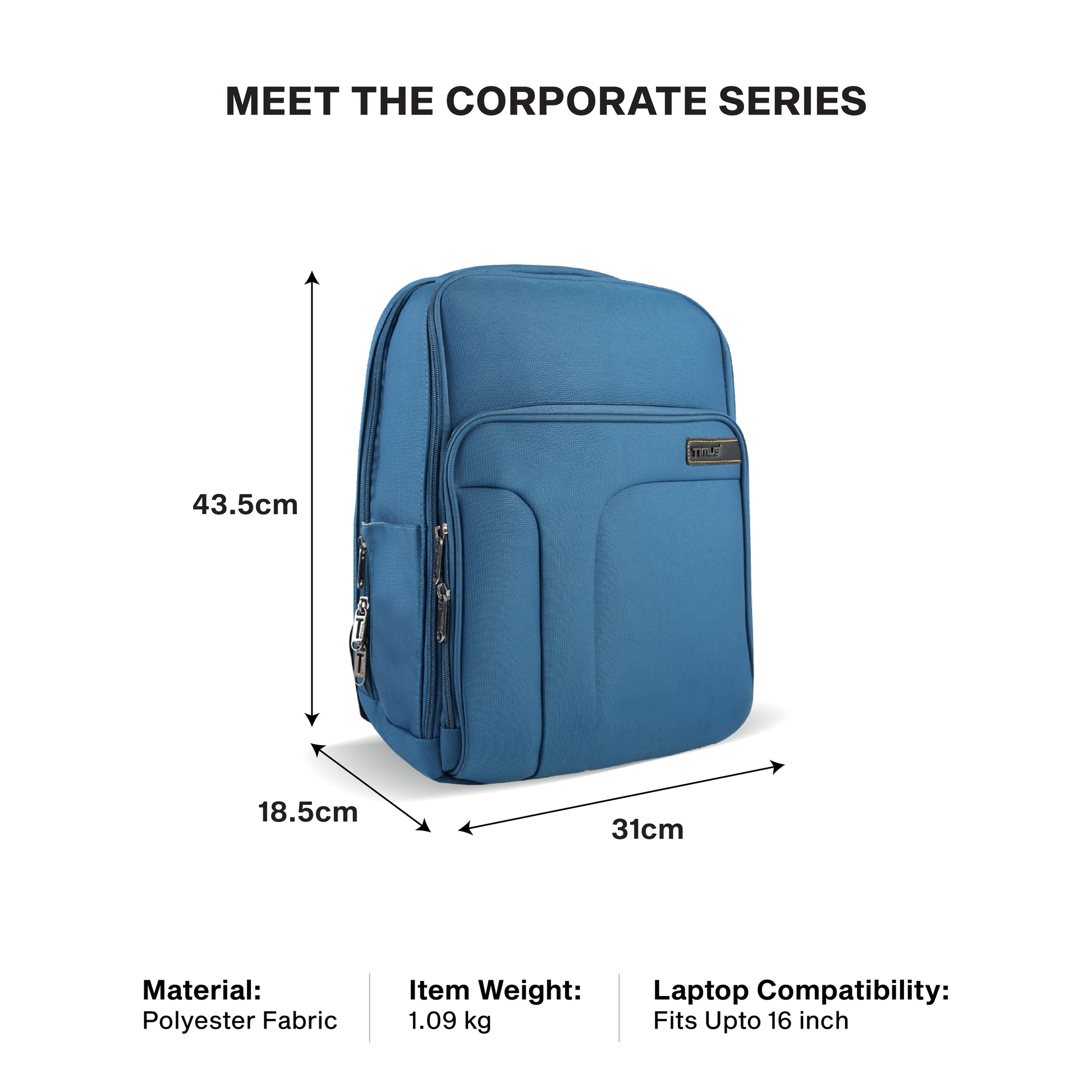 Timus Edge small 24L laptop backpack size details – compact office travel bag measurements