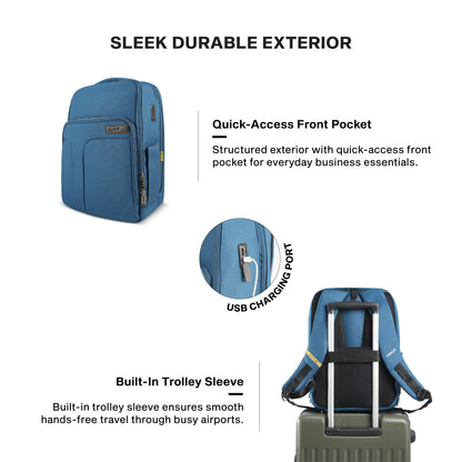 Timus Edge water resistant office laptop bag features – luggage sleeve and breathable back panel