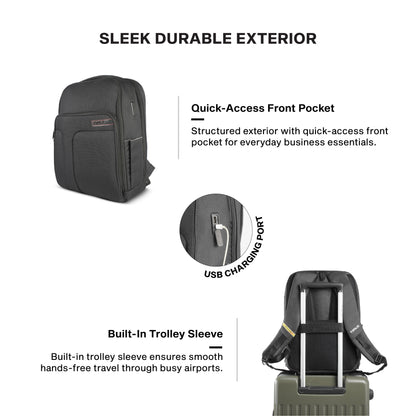 Timus Edge water resistant office laptop bag features – luggage sleeve and breathable back panel