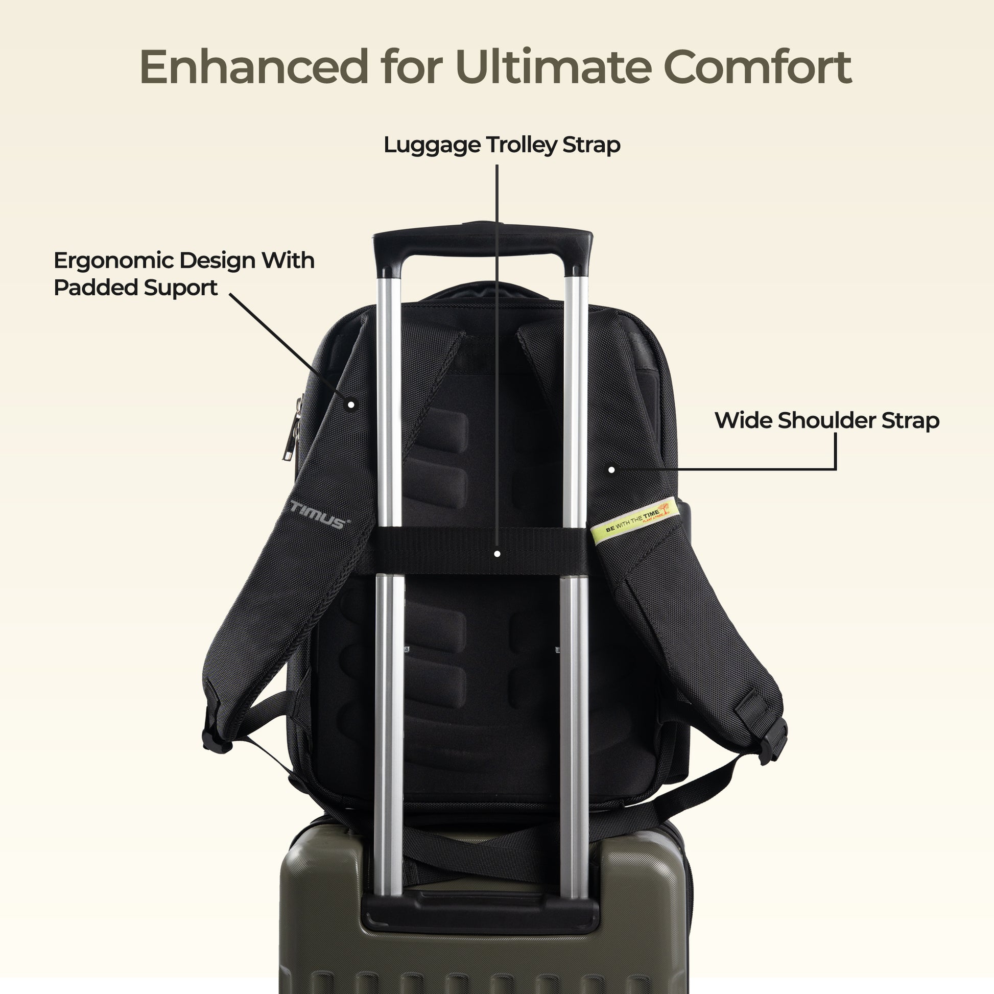 Timus Harvard Laptop Backpack back view with trolley sleeve for easy airport and travel use