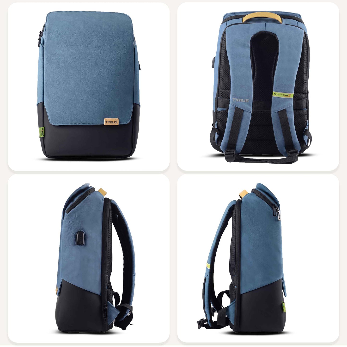 All-side angle of Timus Magnet Overnighter blue backpack showing compact profile, smooth edges, and durable build.