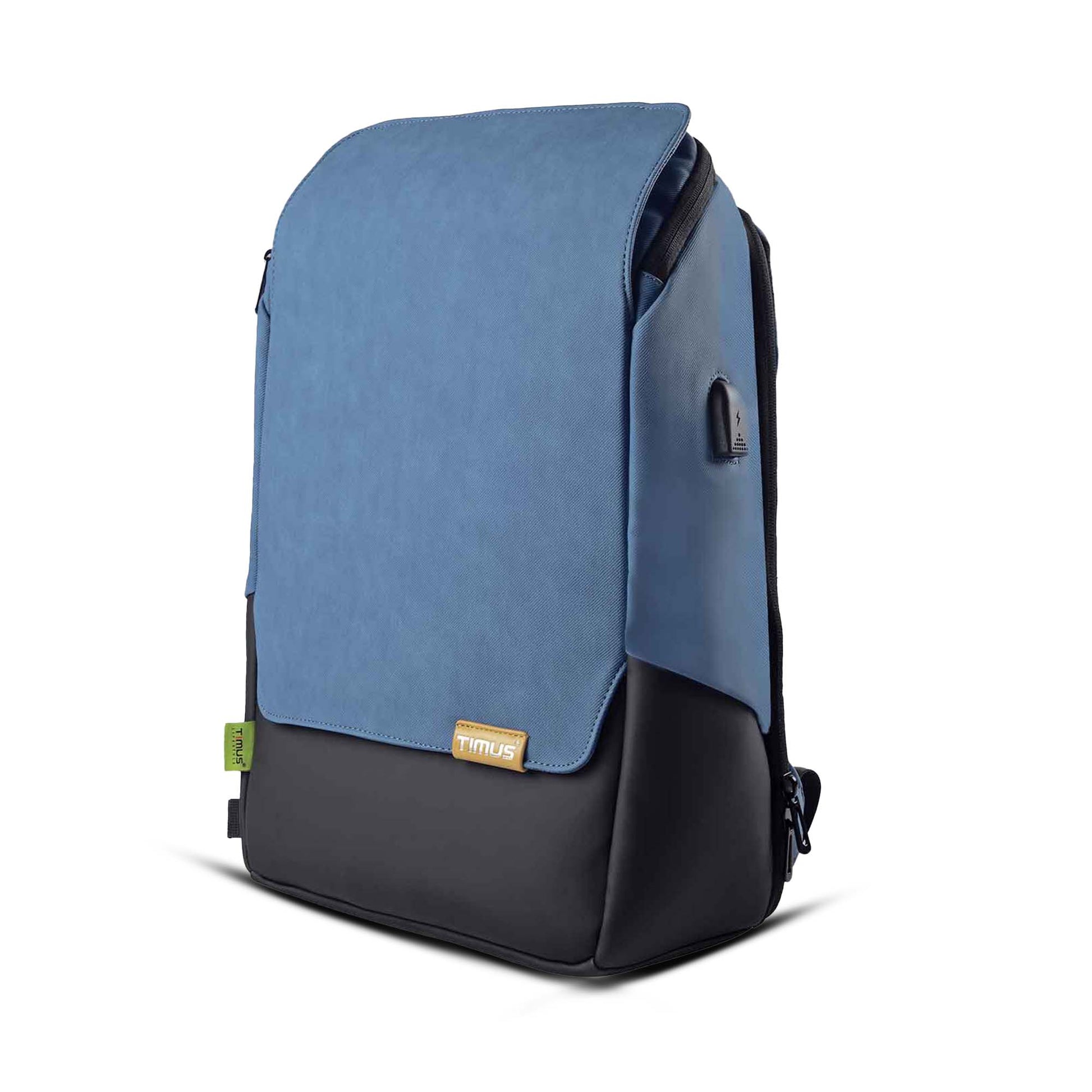 Front view of Timus Magnet Overnighter blue backpack featuring refined fabric texture, premium zippers, and minimalist branding.