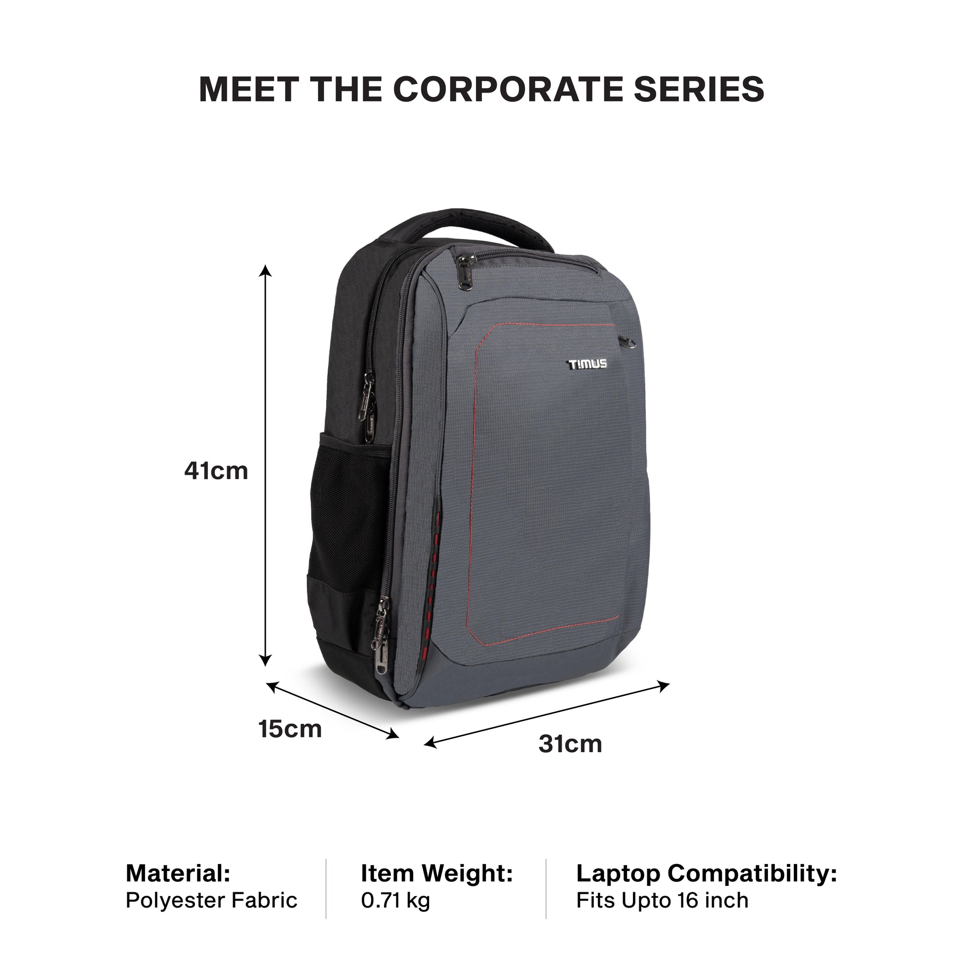 Timus Port 19L compact laptop backpack size guide – small office backpack dimensions