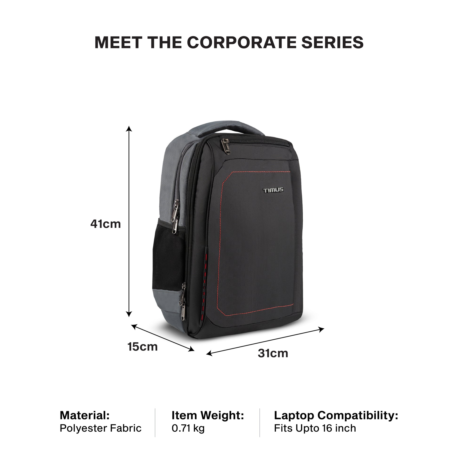 Timus Port 19L compact laptop backpack size guide – small office backpack dimensions