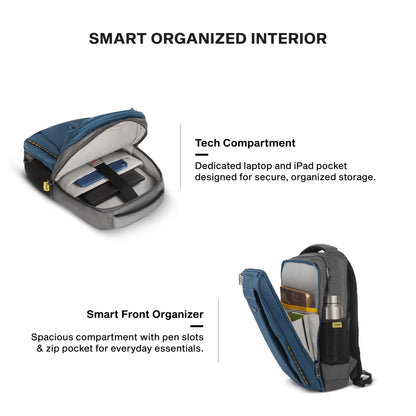 Timus Port organized laptop backpack interior – padded laptop sleeve with cable organizer pockets