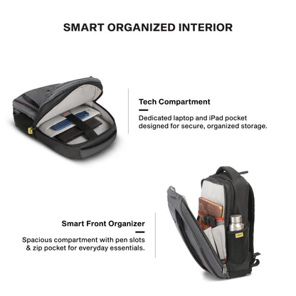 Timus Port organized laptop backpack interior – padded laptop sleeve with cable organizer pockets
