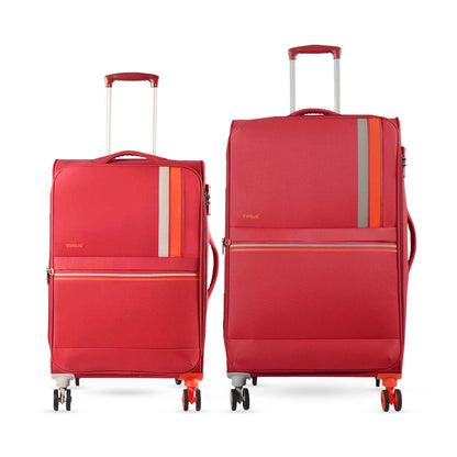 Combo view of Timus Sportive black 68 cm and 78 cm luggage showcasing matching fabric, spinner wheels, and travel-ready durability.