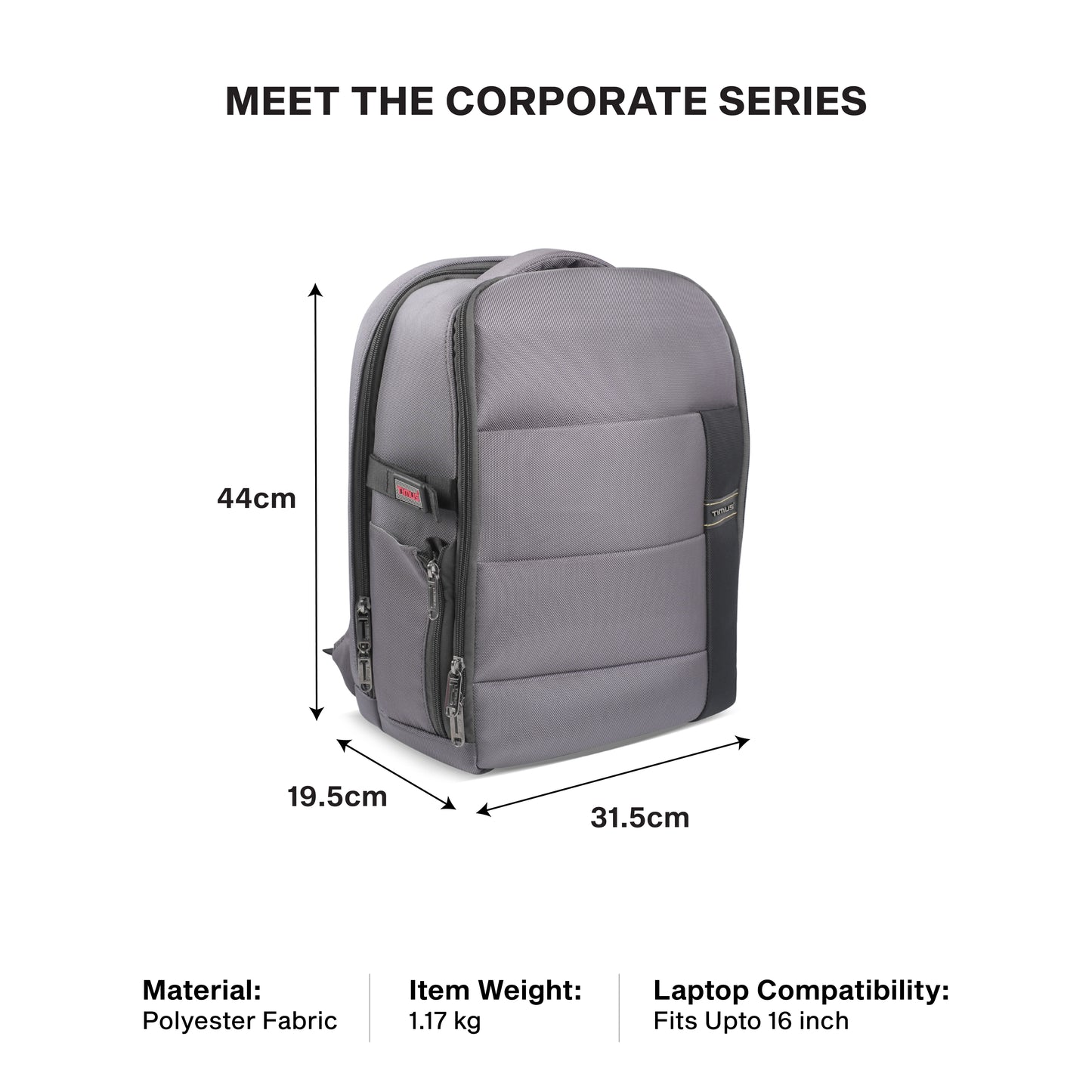 Timus Track laptop backpack size details – business travel bag measurement guide
