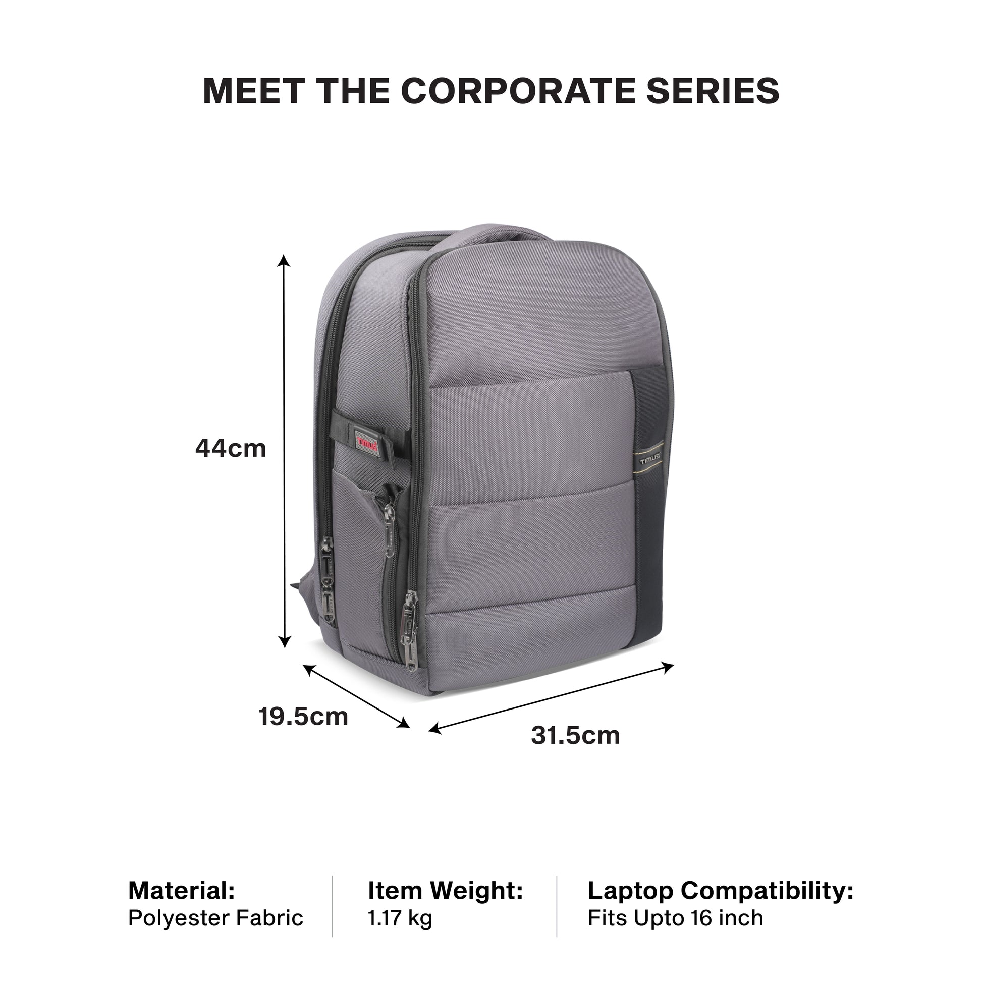 Timus Track laptop backpack size details – business travel bag measurement guide