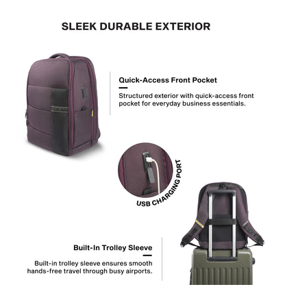 Timus Track water resistant office laptop bag features – luggage strap and breathable back support