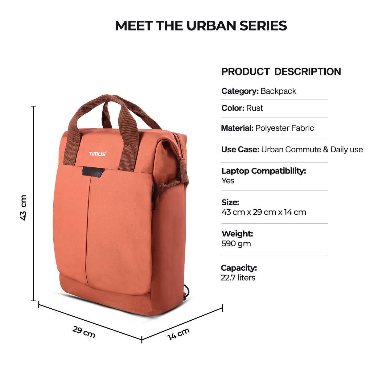 Timus Chicago Backpack dimensions graphic