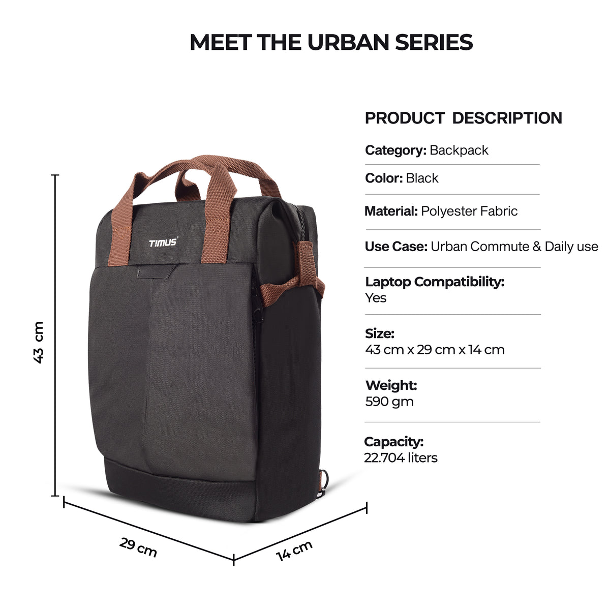 Timus Chicago Backpack dimensions graphic