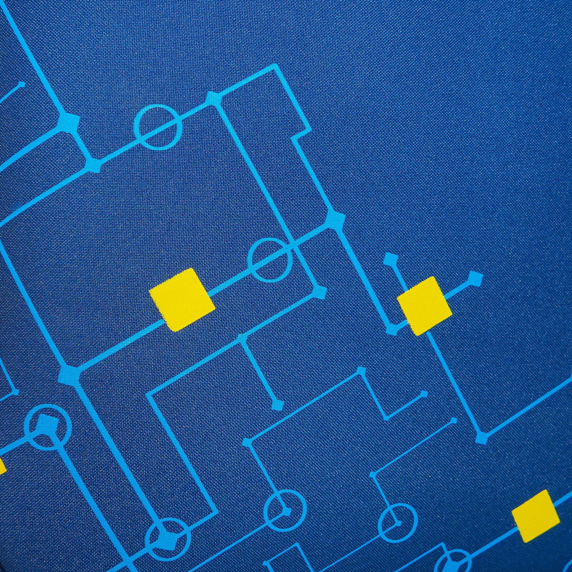 Close-up of printed pattern design on Flash Plus blue soft luggage