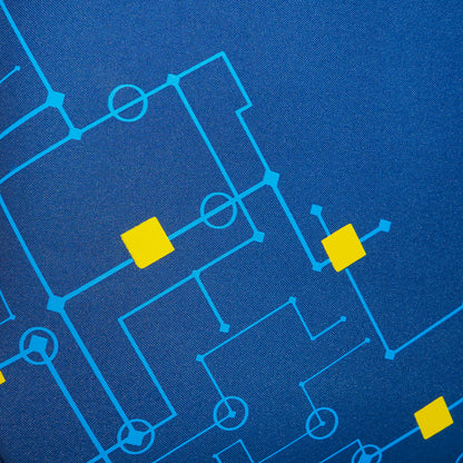Close-up of printed pattern design on Flash Plus blue soft luggage