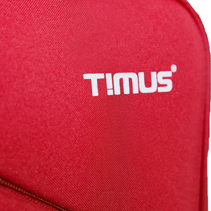 Timus logo print on the front of red Flash Plus soft luggage