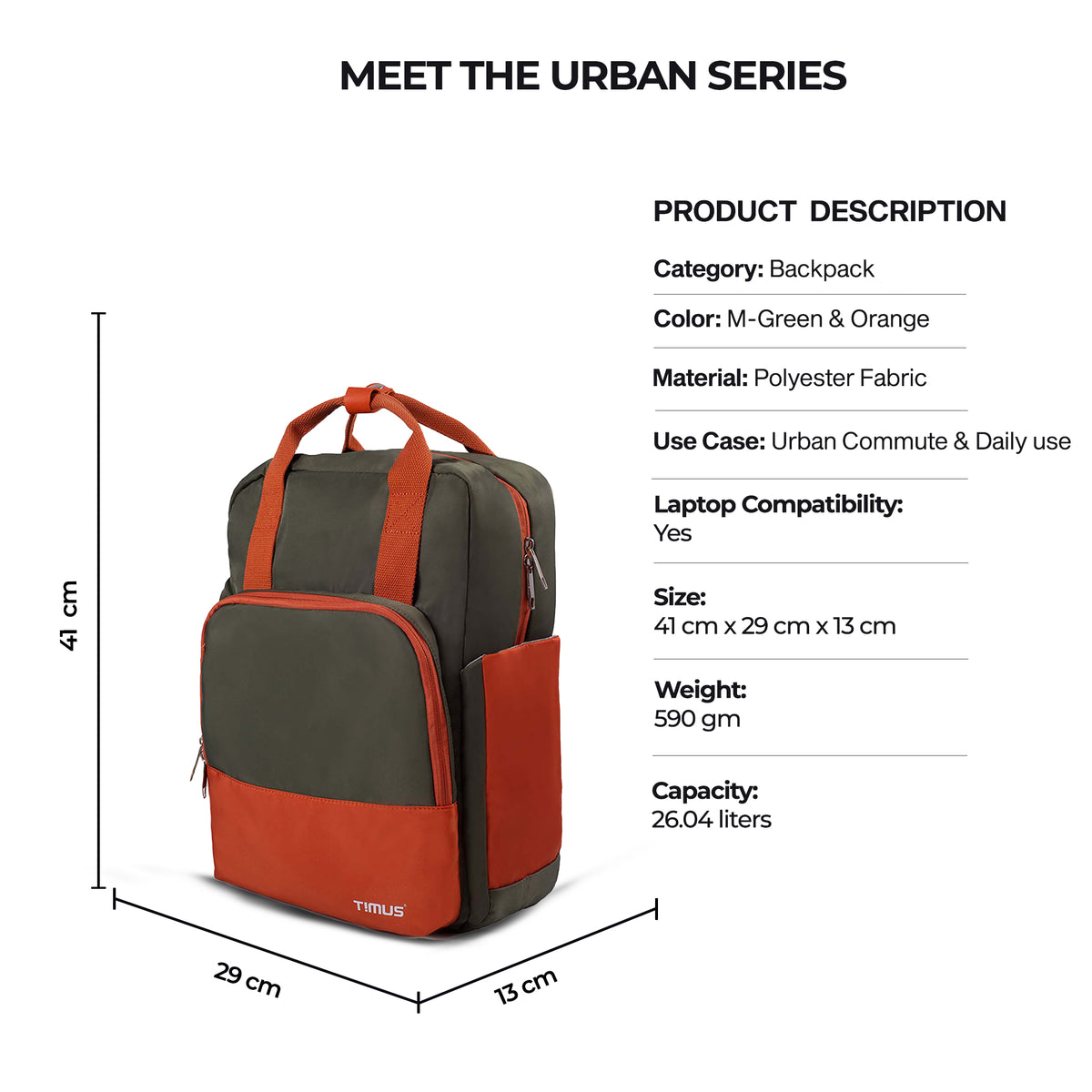 Timus Las Vegas Backpack dimensions graphic