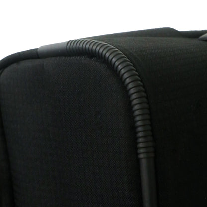 Close-up of the protective corner guard detailing on Salsa Plus black luggage, designed to prevent wear and tear during travel.